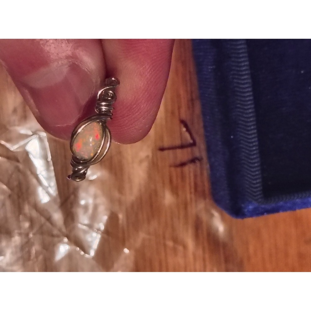 Artisan 925 Wire Wrapped Opal Ring Size 7.5 Coiled Band Boho Womens Multicolor